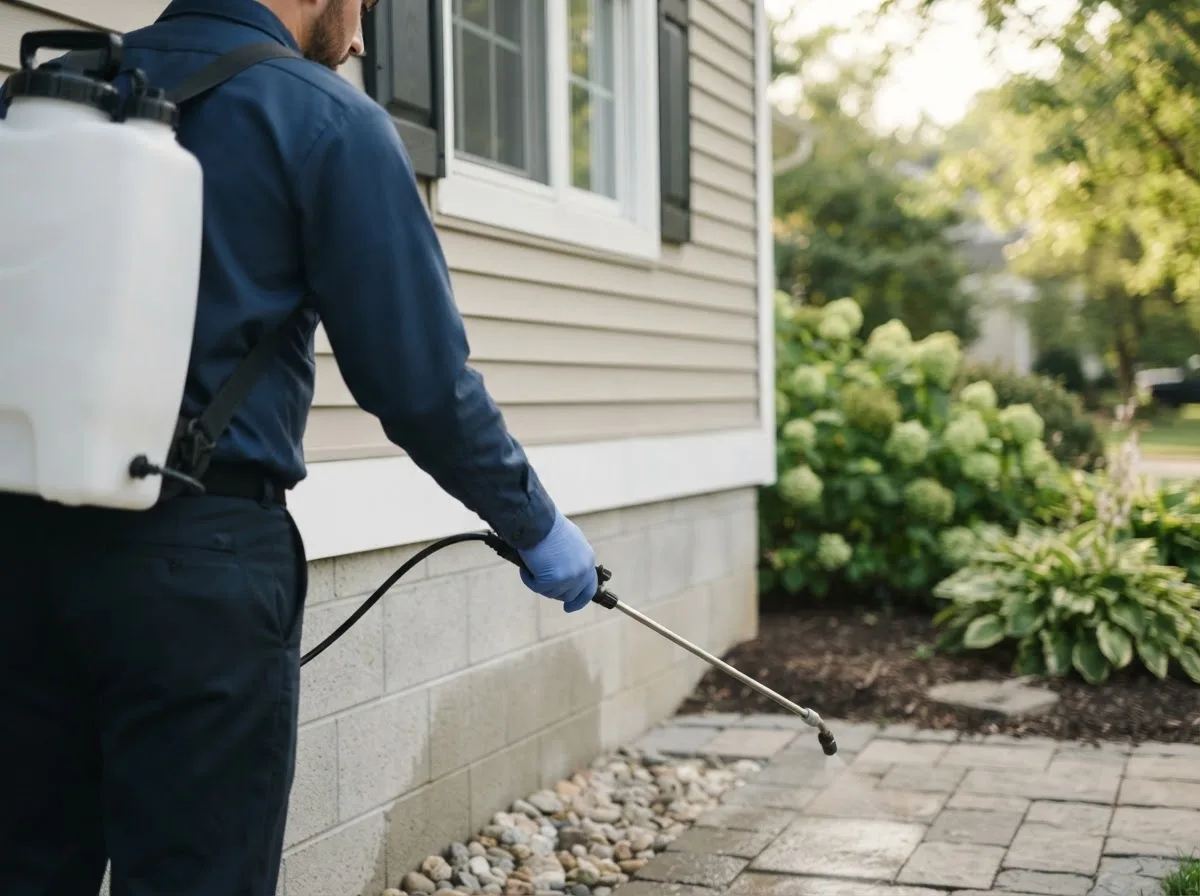 Pest control technician inspecting a home in Allensville, PA